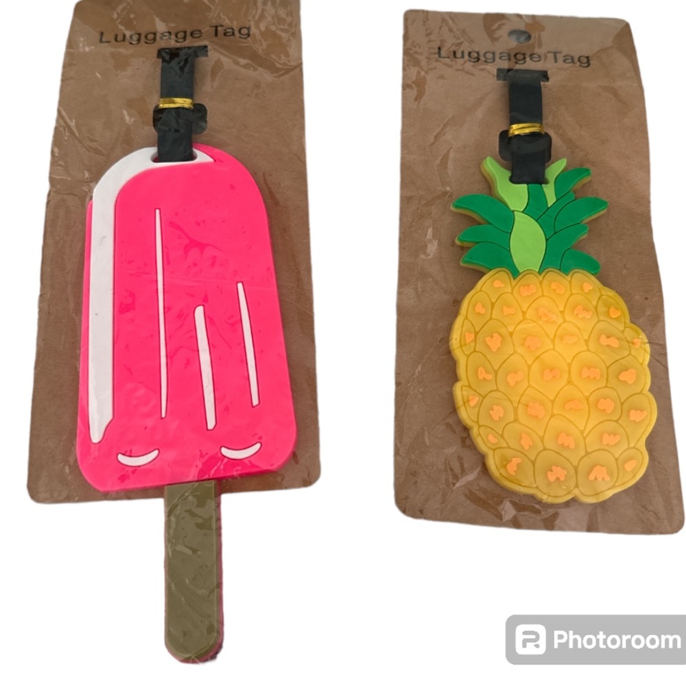Silicone Pink & white popsicle & Pineapple luggage tags (NWT)